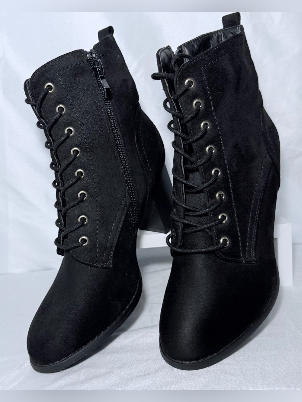 Journee Collection Black Lace-Up Ankle Booties with Side Zip